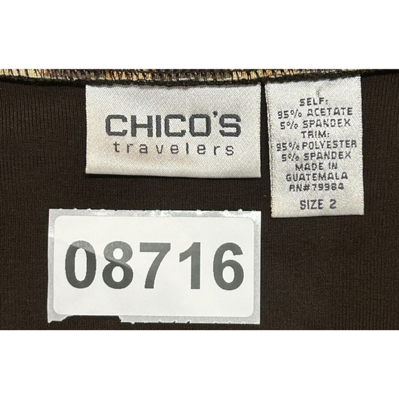 Chicos Travelers Jacket Womens 2 Large 12 Brown Animal Print Acetate Slinky Zip - Picture 7 of 7